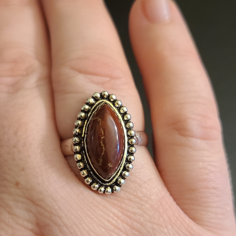 Deep Red Jasper Silver over Brass 9.5